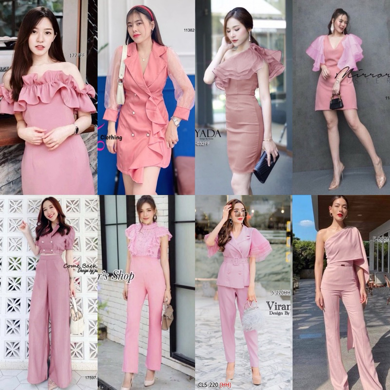 **เช็คสินค้าไซร้ขนาดก่อนกดสั่งซื้อ*สีชมพู: เดรสออกงานโทนชมพู ชุดงานแต่ง ออกงาน ชุดงานบวชงานแต่ง
