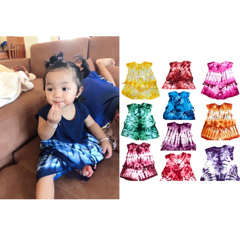 100BAHTONLYY ชุดมัดย้อมเด็ก รุ่นแขนระบาย - หลากสี(คละลาย)