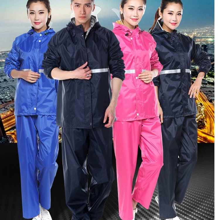ชุดกันฝนพร้อมหน้ากาก เสื้อและกางเกง มีแถบสะท้อนแสง สีกรมท่า