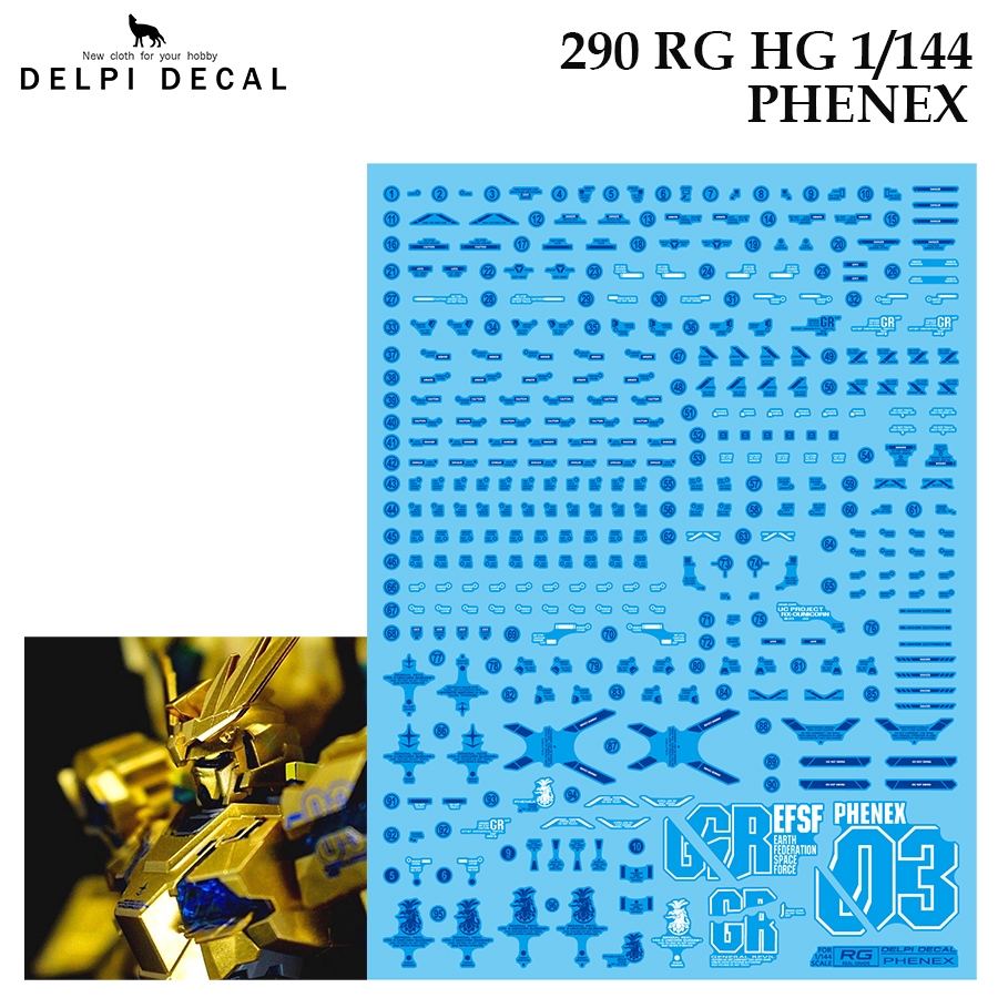 ดีคอลน้ำ [DELPI] 290 RG HG PHENEX BLUE HOLO (Bronzing Blue) UNICORN RG HG 1/144 WATER DECAL KCRG 22