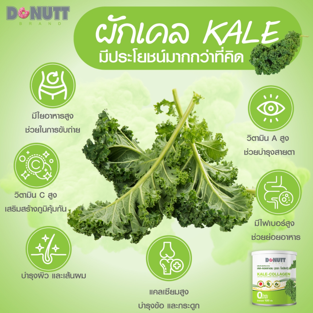 Donutt Brand ผิวใส ผักเคล คอลลาเจน Donutt Kale Collagen เคล-คอลลาเจน (ตรา โดนัทท์) 1 กระป๋อง ผลิตภัณฑ์เสริมอาหาร - รูปที่ 5