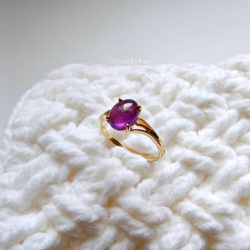 แหวนหินอเมทิสต์ Amethyst Silver + Pink Gold Ring  ( RG-063 )