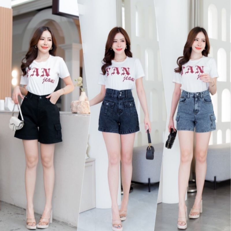 กางยีนส์คาโก้ทรงขาสั้นผู้หญิงเอวสูงปิดสะดือเก็บทรงน่ารักๆให้สาวๆได้ดีมากๆจ้า