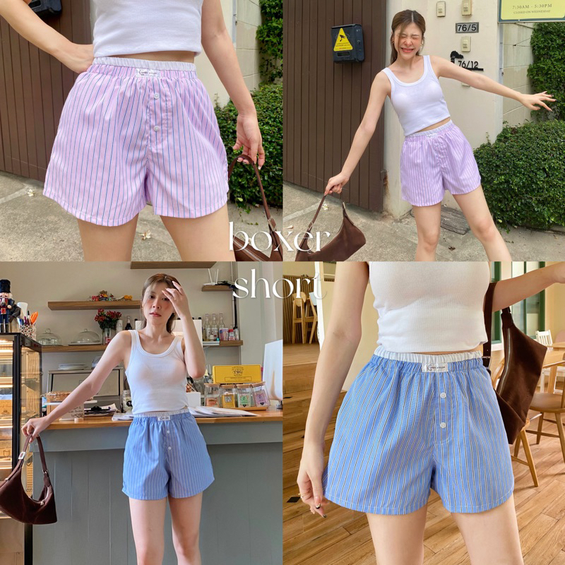 boxer short- กางเกงขาสั้นบ๊อกเซอร์ กางเกงขาสั้นลายทาง กางเกงเอวสม็อค