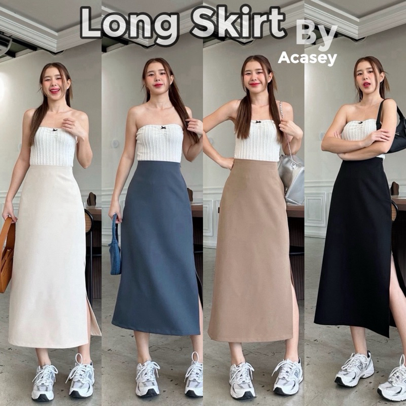 Acasey กระโปรง ผ้าเปเป้ ซิปข้าง ผ่าข้าง GoodGirl Long skirt ไซส์ S - XL