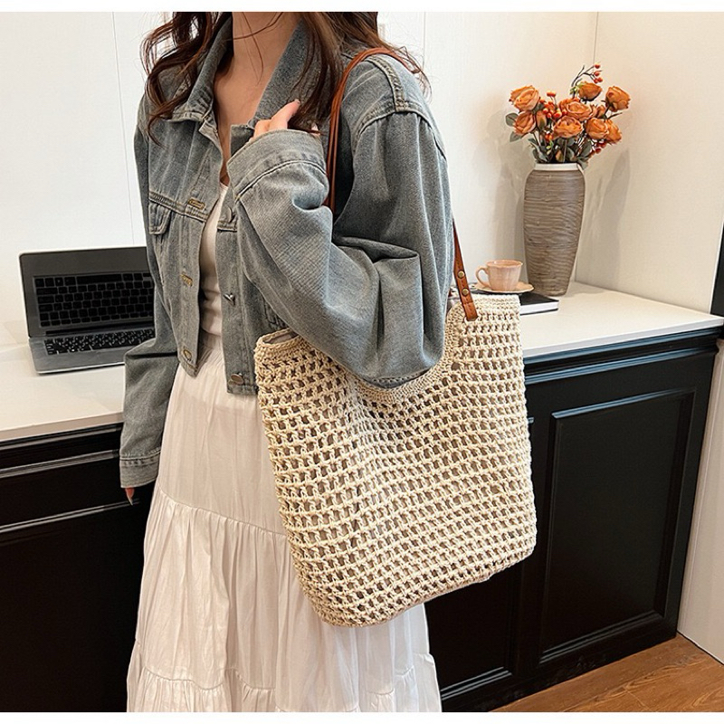 💓New..พร้อมส่ง 2 ไซส์🩷กระเป๋าเชือกฝ้ายถักนุ่ม กระเป๋าสะพาย เย็บสายหนัง สวยเก๋ ใช้ได้หลายโอกาส
