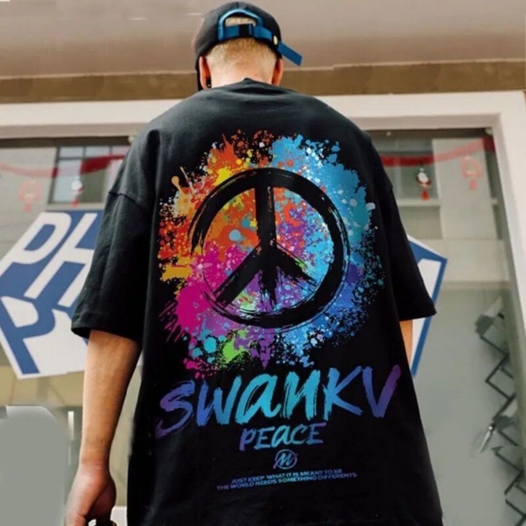 M-5XL เสื้อยืดแขนสั้น คอกลม สกรีนลายสไตล์ยูโรป แนวสตรีท ผ้าสเปนเด็กซ์ ใส่สบาย ขาวดำ สินค้าพร้อมส่งในไทย