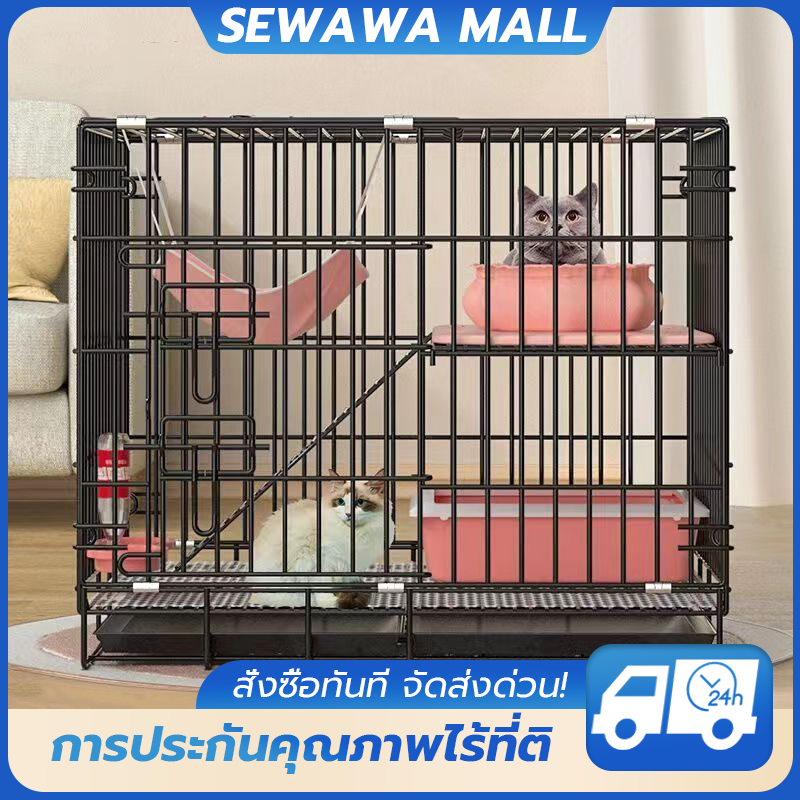 กรงแมวสองชั้น กรงสุนัขแบบพับได้ กรงสัตว์เลี้ยงความจุขนาดใหญ่ กรอบการเข้ารหัสตัวหนา แพลตฟอร์มที่กว้างขึ้น