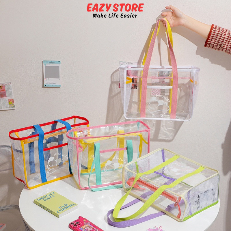 กระเป๋าใสมีซิป EAZY Hisocute Jelly กระเป๋า PVC กันน้ำ กระเป๋าปิกนิก สะพายไหล่ จุของเยอะ กระเป๋าใสเกาหลี น่ารัก 2026