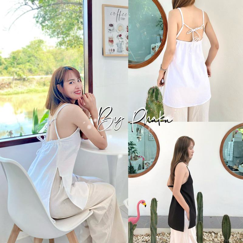 BY PHAKA | เสื้อสายเดี่ยวมินิมอล ดีเทลรูดด้านหลัง