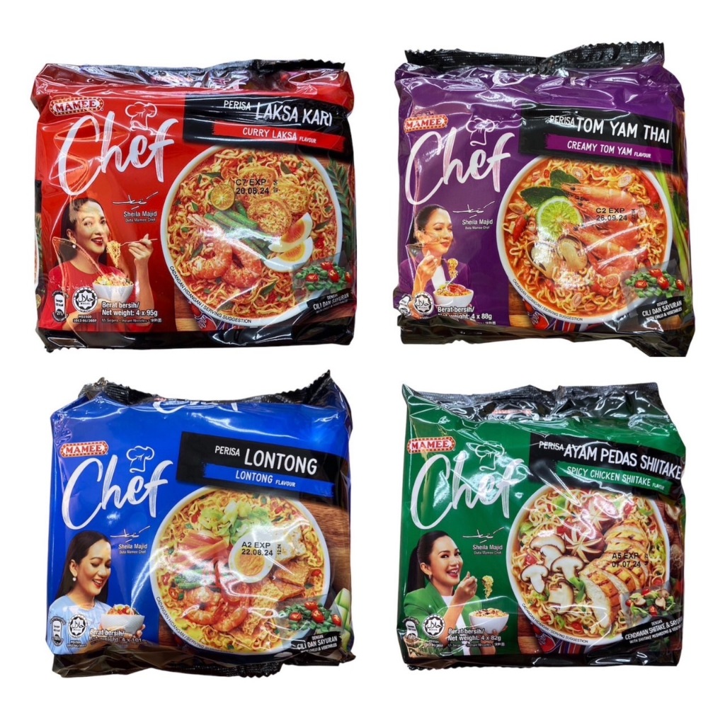 บะหมี่กึ่งสำเร็จรูป มามี่เชฟ MAMEE Chef แพ็ค 4 ซอง สินค้านำเข้าจาก มาเลเซีย