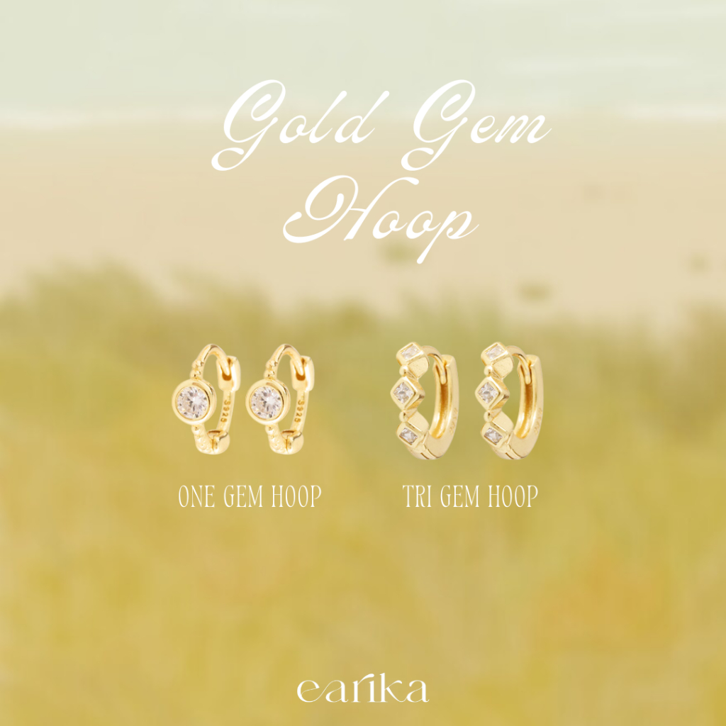 earika.earrings - gold gem hoop collection ต่างหูห่วงเพชรจิ๋วสีทอง ผิวแพ้ง่ายใส่ได้