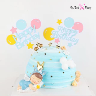 ป้ายปักเค้ก Happy Birthday การ์ตูนน่ารัก ลูกโป่งรูปดาวหมวก