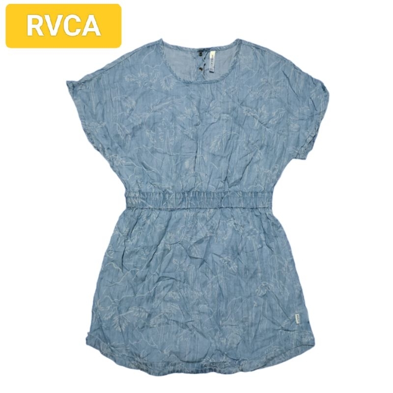 เสื้อ เดรสเดนิม  RVCA  (M)RVCA blue chambray short sleeve floral romper womens