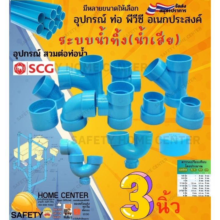 SCG ช้าง ต่อ ท่อ น้ำทิ้ง แบบบาง 3 " นิ้ว อุปกรณ์ ข้อ ต่อ งอ ตรง สามทาง ที วาย T Y 90 45  พีวีซี PVC