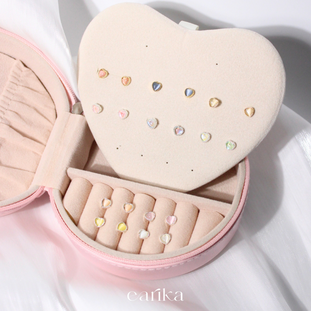 earika.earrings - heart stud collection รวมต่างหูแป้นรูปหัวใจก้านเงินแท้ชุบทองคำขาว ผิวแพ้ง่ายใส่ได้