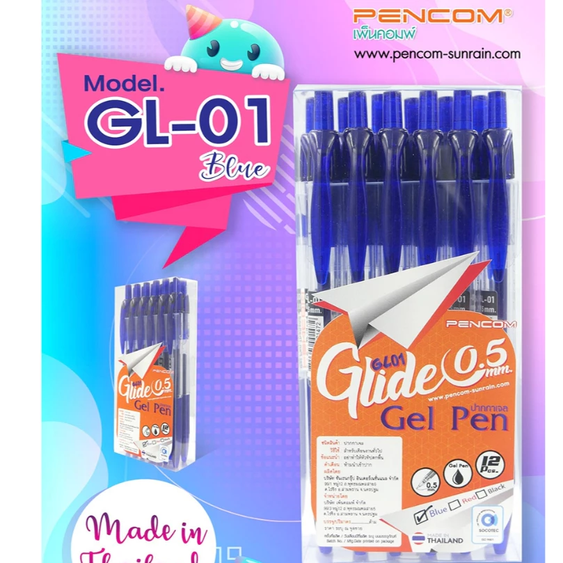 Pencom GL01-BL ปากกาหมึกเจลแบบกดสีน้ำเงิน (รับใบเสร็จรบกวนแจ้งในหมายเหตุ)