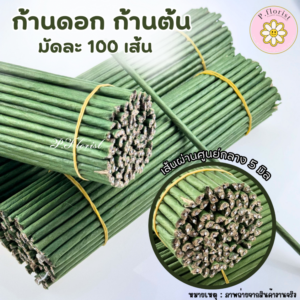 ก้านต้น ก้านต้น ขนาด 5 มิล มัดละ 100เส้น ก้านดอกไม้ ก้านปลอม ก้านต้นสีเขียว
