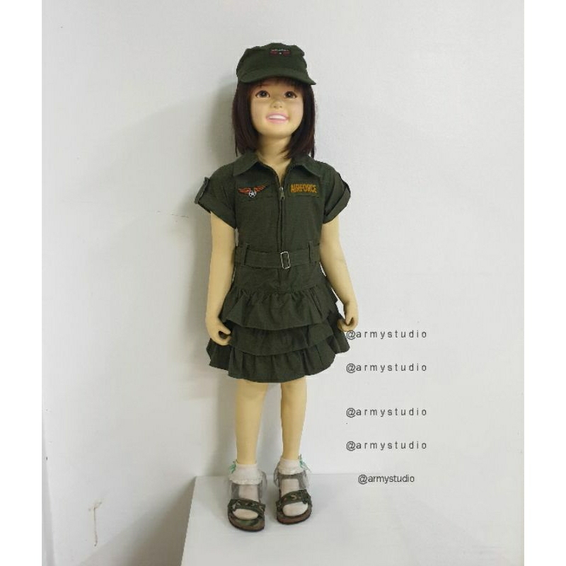 ชุดกระโปรงเด็กระบายชาย มีลายพราง กับ สีขี้ม้า มีไซร์ s-XL