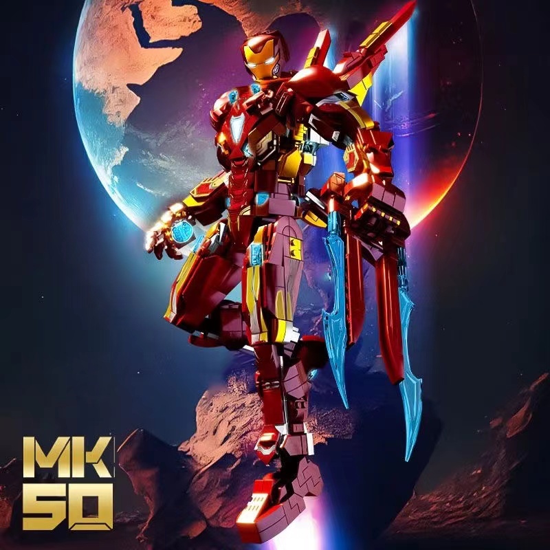 รุ่นล่าสุด 2024 LY 76099 MK50 ตัวต่อ ไอรอนแมน 1568pcs เอฟเฟกต์แสงกลางคืน Mavel Avenger Iron man 12+ปี ชุดตัวต่อ