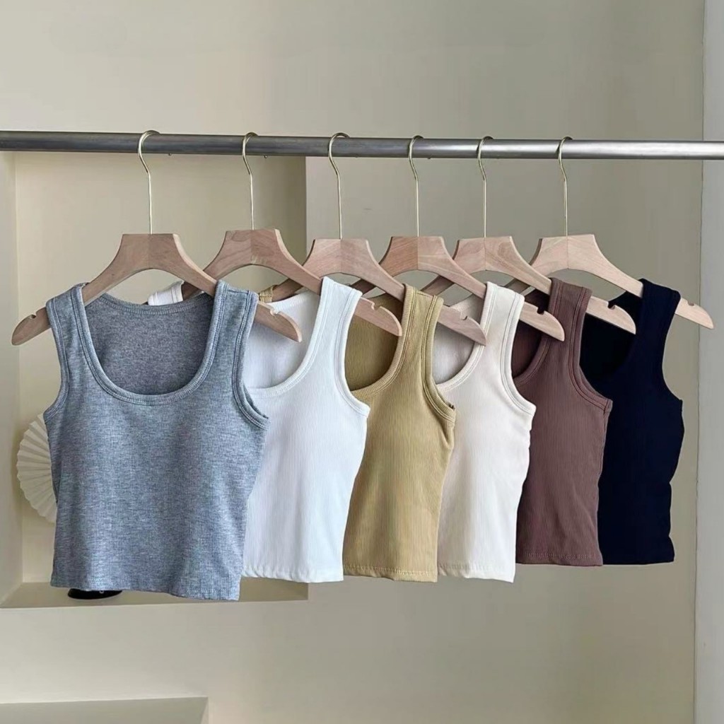 เสื้อกล้ามผู้หญิง ผ้าร่อง มีบราในตัว เย็บขอบดี เนื้อผ้านิ่มใส่สบาย