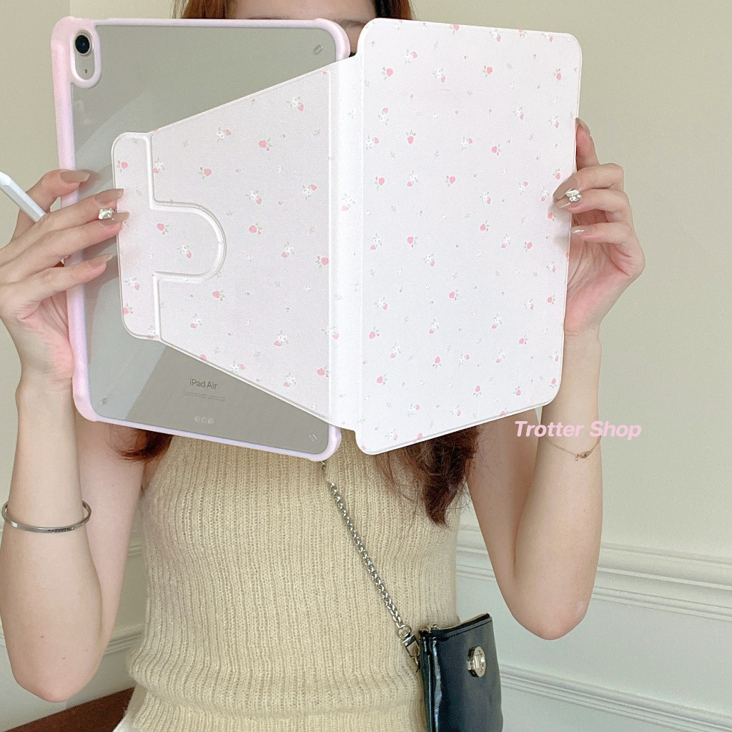จัดส่งภายใน24ชั่วโมง เคสไอแพด หมุน 360° Acrylic Air6 Pro11 Pink Floral Gen9 mini7เคสiPad Air5 Gen6