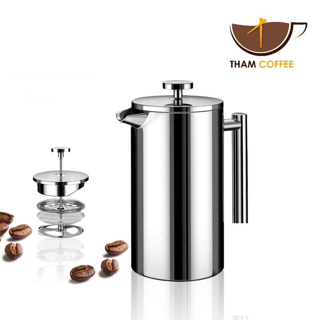 เหยือกชงกาแฟ ที่ชงกาแฟแบบสแตนเลส French Press 350ml-1500ml สีดำ สีเงิน พร้อมที่กรองในตัว Thamcoffee