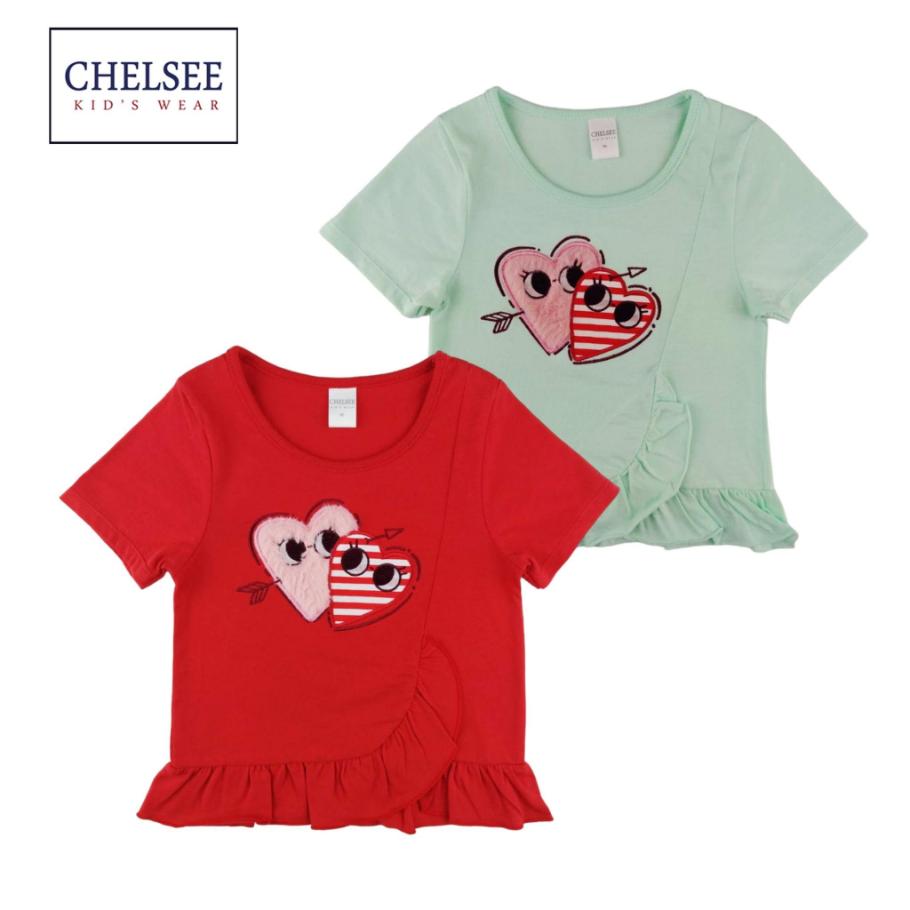 Chelsee เสื้อยืดคอกลม เด็กผู้หญิง รุ่น 238022 ลายหัวใจ ผ้า 100%Cotton อายุ 1.5-10 ปี เสื้อผ้าเด็กโต