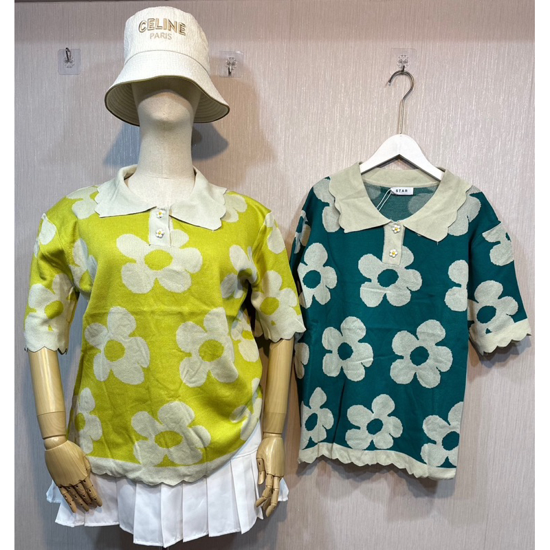 เสื้อไหมพรมคอปกทอลายดอกเดซี