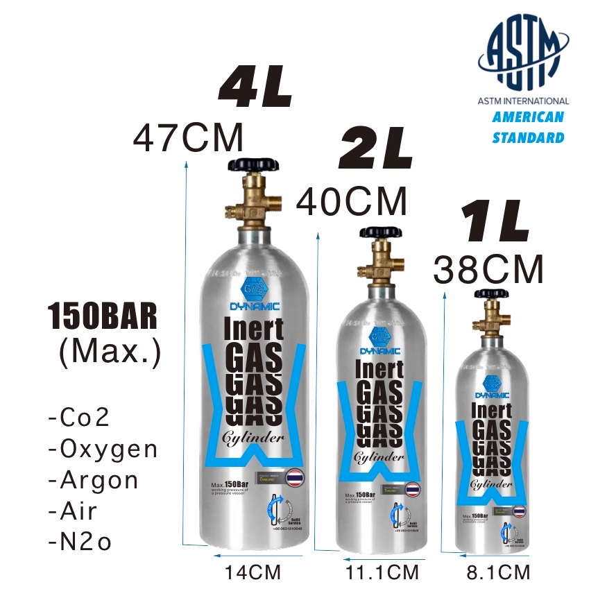 Gas Dynamic Food Grade Co2 Cylinder 1L 2L 4L with CGA 320 Valveกระบอกแก๊สไดนามิกฟู้ดเกรด Co2 1 ลิตร 2 ลิตร 4 ลิตร