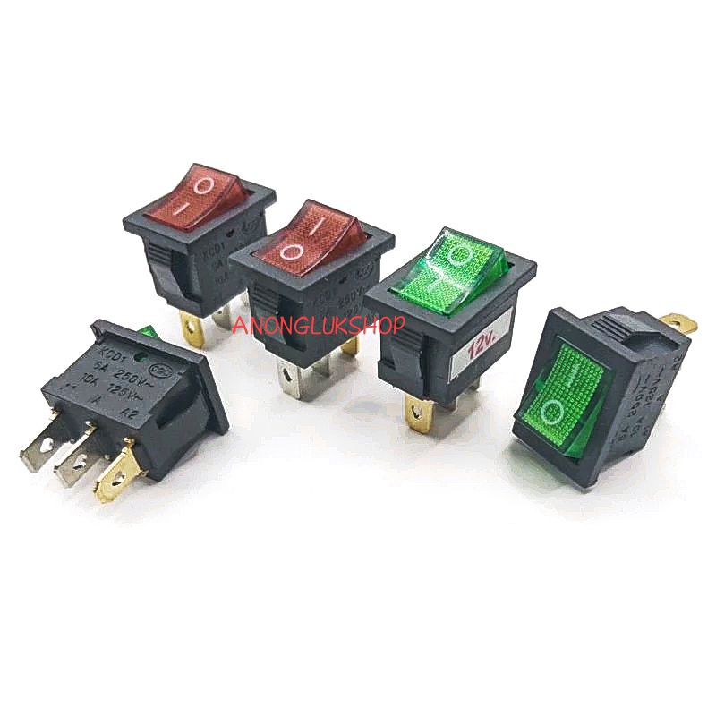 5ตัว👉👉KCD1 สวิตช์เปิด-ปิด 3ขา สวิตช์ On-Off มีไฟโชว์ (15x21มิล) 12V 220V
