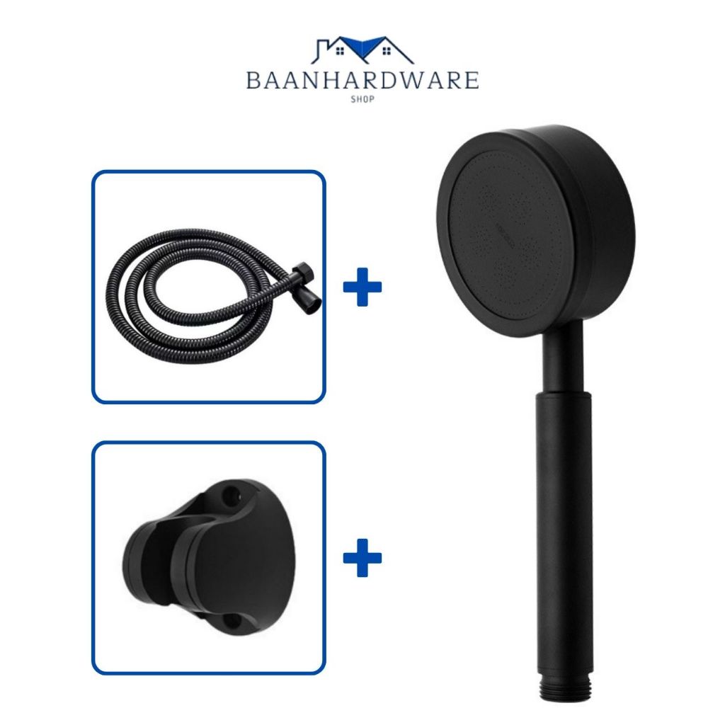 BAANHARDWARE ชุดฝักบัวแตนเลสสีดำ เพิ่มแรงดัน พร้อมแผ่นกรองสิ่งสกปรก วัสดุสเตนเลส201 MA-F-203BK