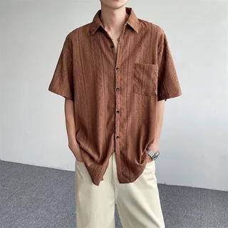 ONE-WE เสื้อเชิ้ต ทรงหลวม สไตล์เกาหลี แฟชั่นฤดูร้อน การออกแบบแกะสลักกลวง เสื้อเชิ้ตใส่สบาย แฟชั่นชาย จัดส่งที่รวดเร็ว