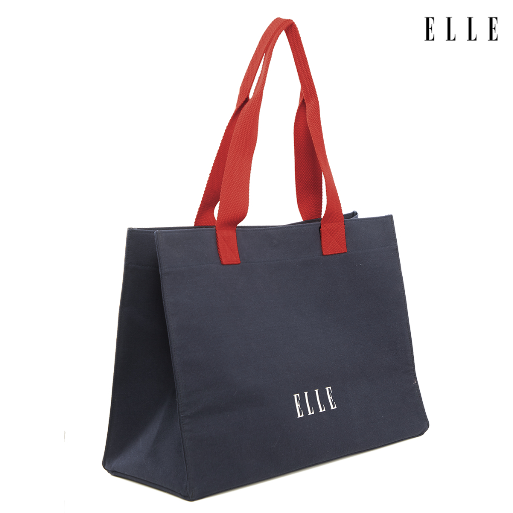 ELLE  กระเป๋าช้อปปิ้งผ้าแคนวาส รุ่นใหม่ มีแป๊ปแม่เหล็ก มีช่องแบ่งของ (H8H007)