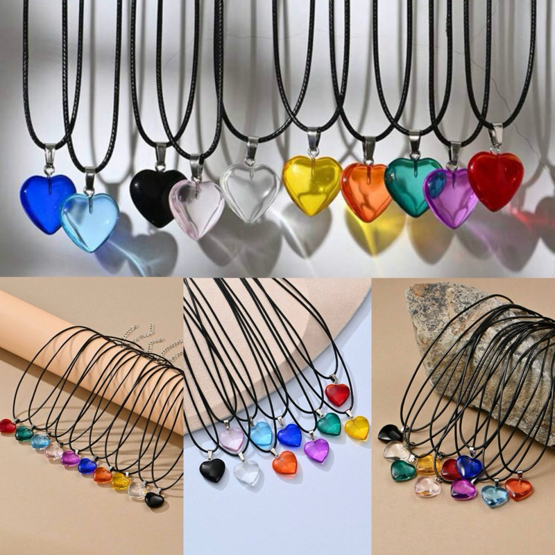 พร้อมส่ง สร้อยคอหัวใจแก้วคริสตัล10สี