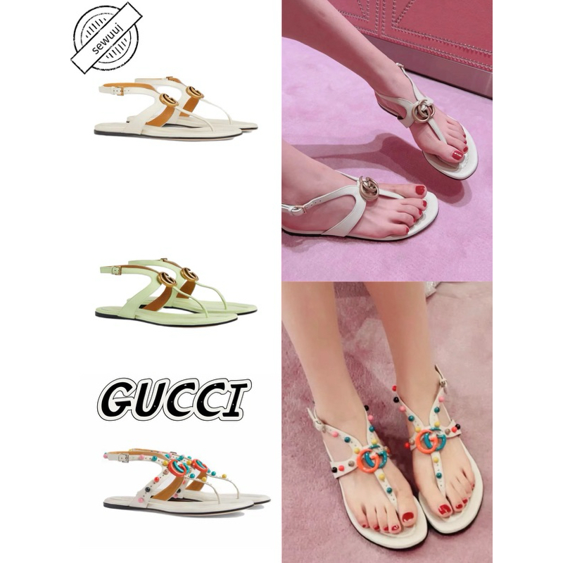 รองเท้าแตะสายเดียวหนัง GUCCI ของแท้สำหรับผู้หญิง