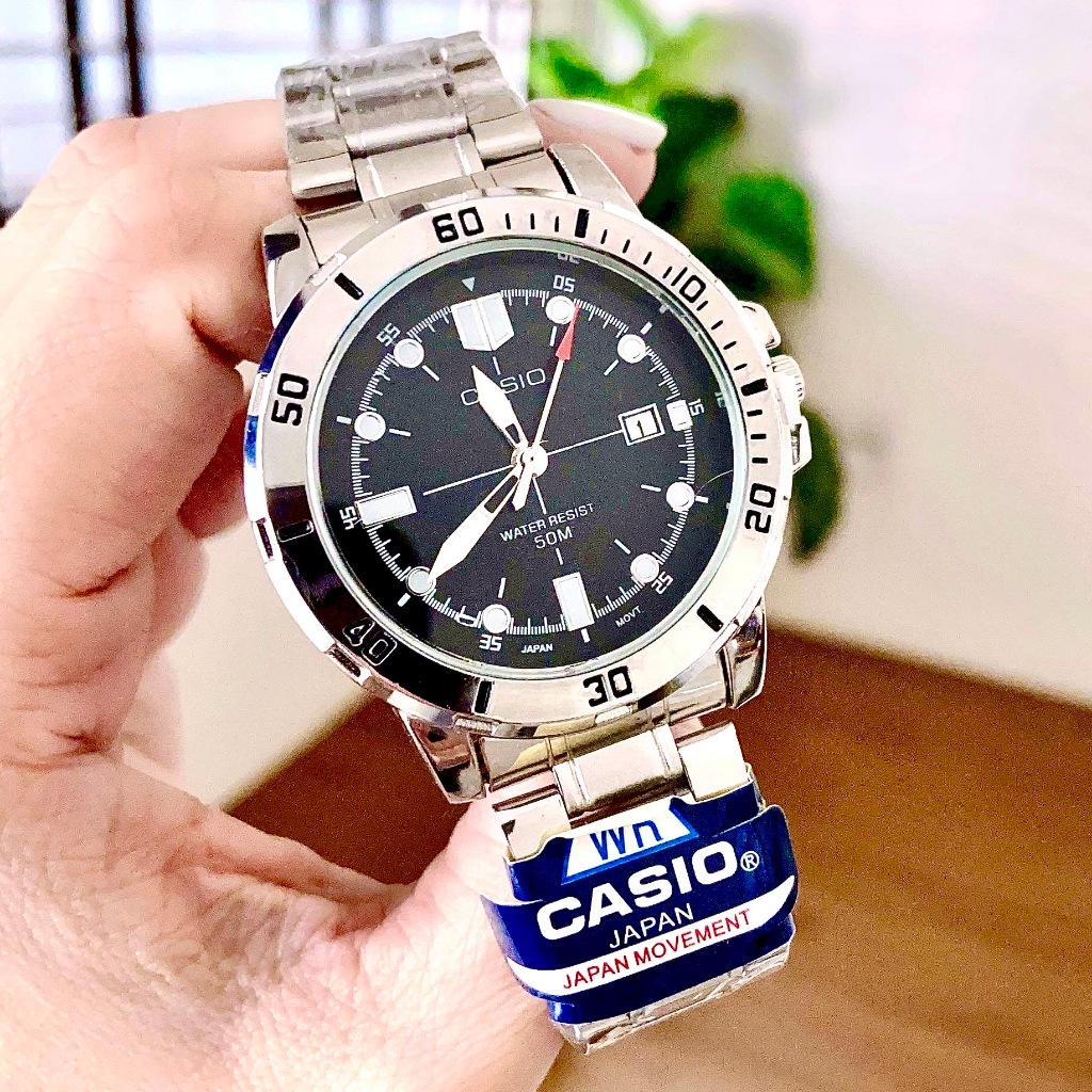 นาฬิกา ผู้ชาย Casio สายเเสตนเลส  มีวันทีใช้งานได้จิง  มีหลายสีหลายเเบบ ตั้งเวลาให้ฟรีกล่องกระดาษ