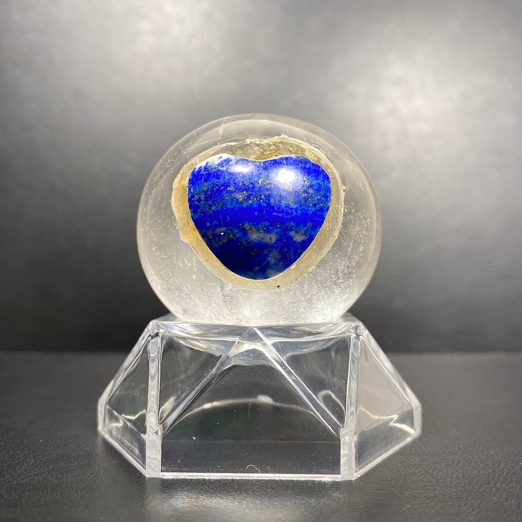 ANTIQUE HANDCRAFT Lapis lazuli heart in Clear Quartz Round Rock 🌈 #2