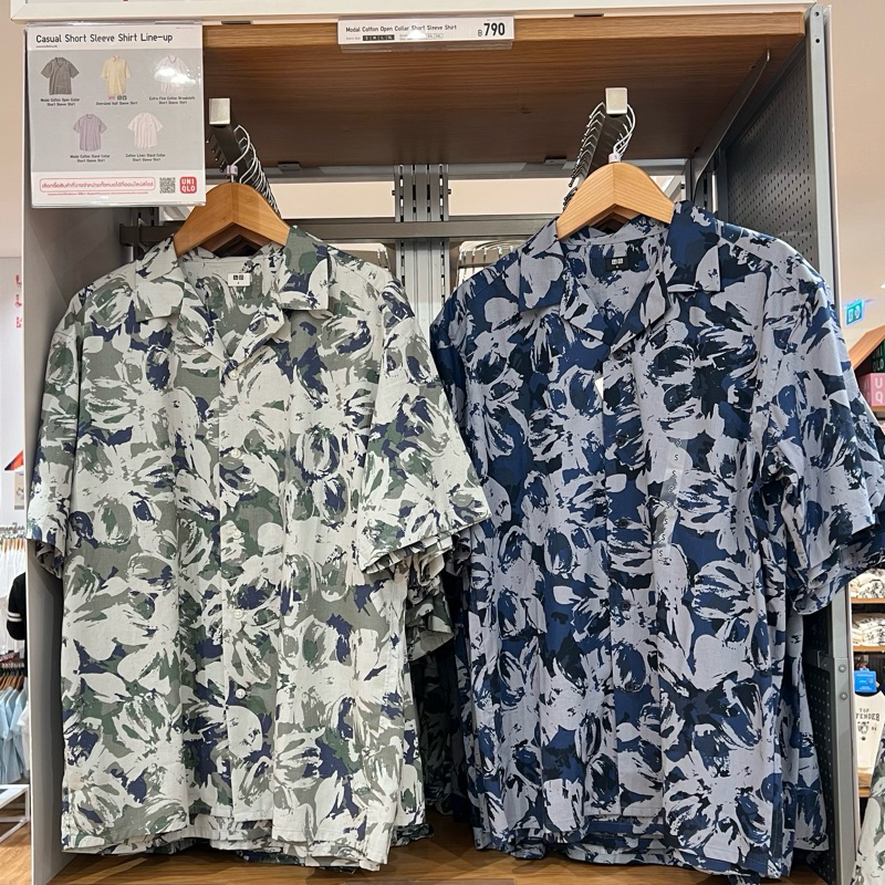 Uniqlo เสื้อเชิ้ตแขนสั้น พิมพ์ลาย ผ้าคอตตอนผสมเรยอน