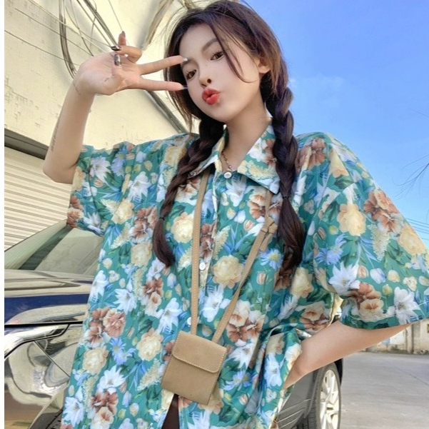 เาื้อเชิ้ตแขนสั้น เสื้อสงกรานต์ ลายดอกไม้ สีสันคือน่ารักสุดๆใส่ได้ทั้งหญิงและชาย เกร๋มาก หวานๆ
