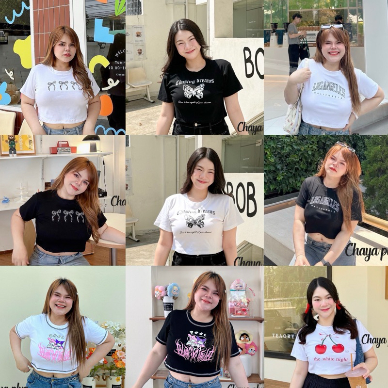 เสื้อครอปสาวอวบ เสื้อครอป อก30-48นิ้ว ผ้าเนื้อนุ่ม plussize