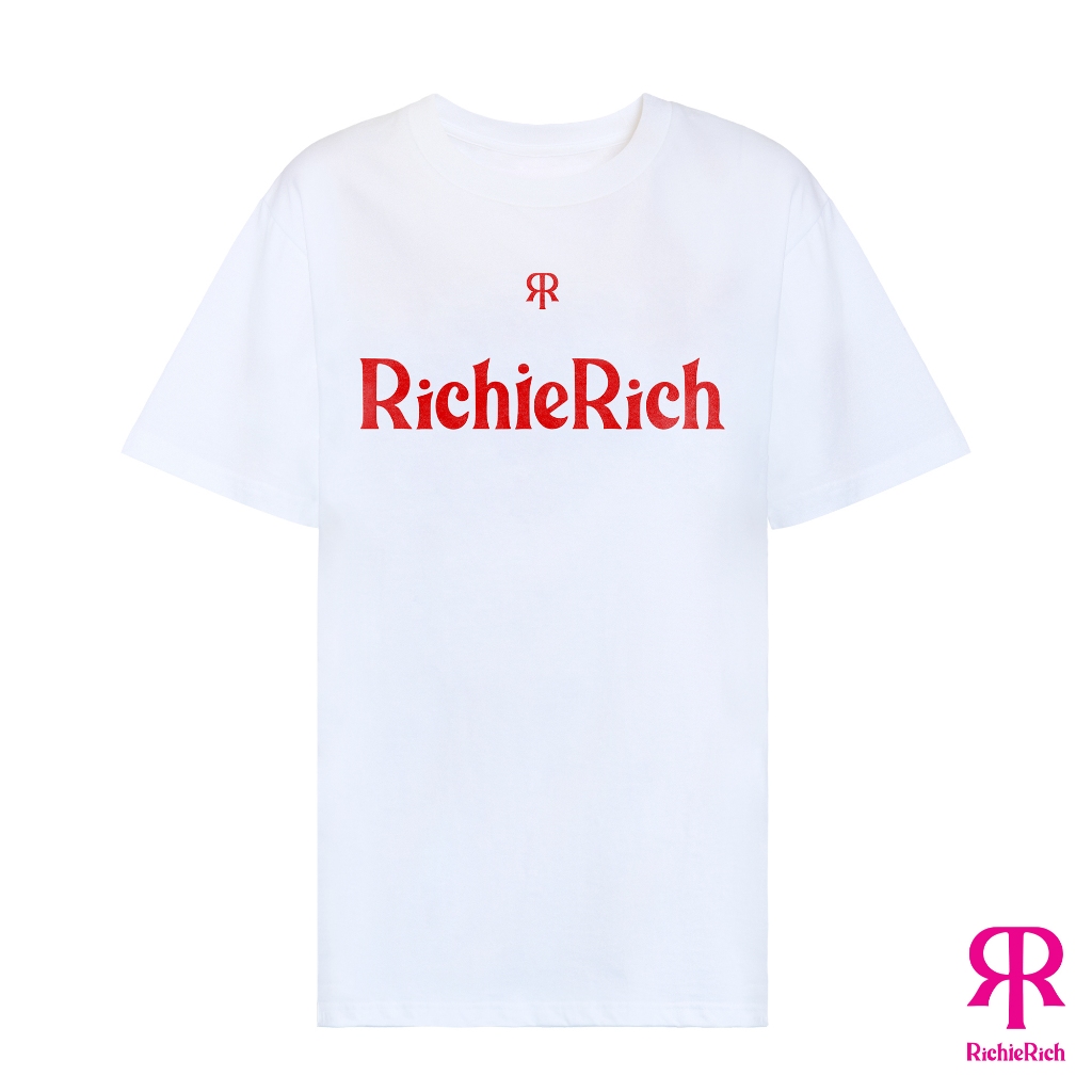 RICHIERICH By TandT - RR WHITE-RED - RICHIE RICH LOGO PRINTED COTTON JERSEY T-SHIRT เสื้อยืดแขนสั้นคอกลม สกรีนลายโลโก้