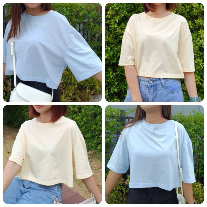 เสื้อครอป เสื้อใจ โทนสีพาสเทลสีสวยฉ่ำ ผ้านิ่มใส่สบายเป็นทรงโอเวอร์ไซซ์ ไม่สั้นมาก ยกแขนได้ไม่โป๊ะ
