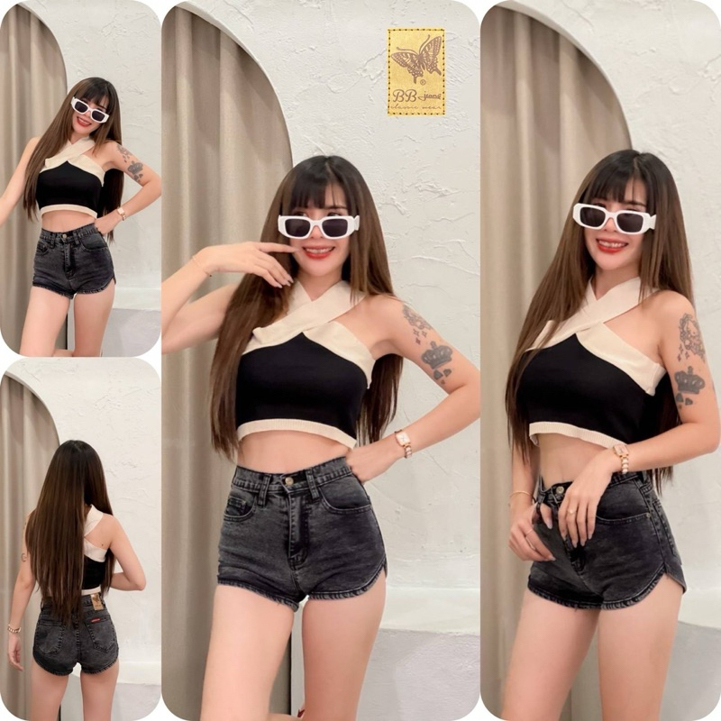 mnv_shop  กางเกงยีนส์ขาสั้นเอวสูงผ้ายืดแบบขาเว้าทรงสวยใส่เข้ารูป ราคา ถูกที่สุด ดีลบีเคเค แกลเลอรีภาพที่ 6