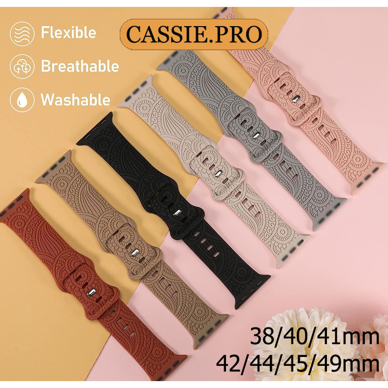 สมาร์ทวอทช์สายซิลิโคนซีรีส์ 9 8 7 SE 3 6 5 4 21Ultra49มม45มม44 มม41มม38มม42มม40มมแกะสลักพิมพ์สาย iWatch Series10 46 มม.