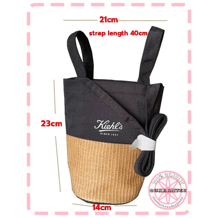 ของแท้ป้ายไทย KIEHL'S Black Straw Bucket Bag กระเป๋าสะพายข้าง สะพายพาดลำตัว Cross Body Bag