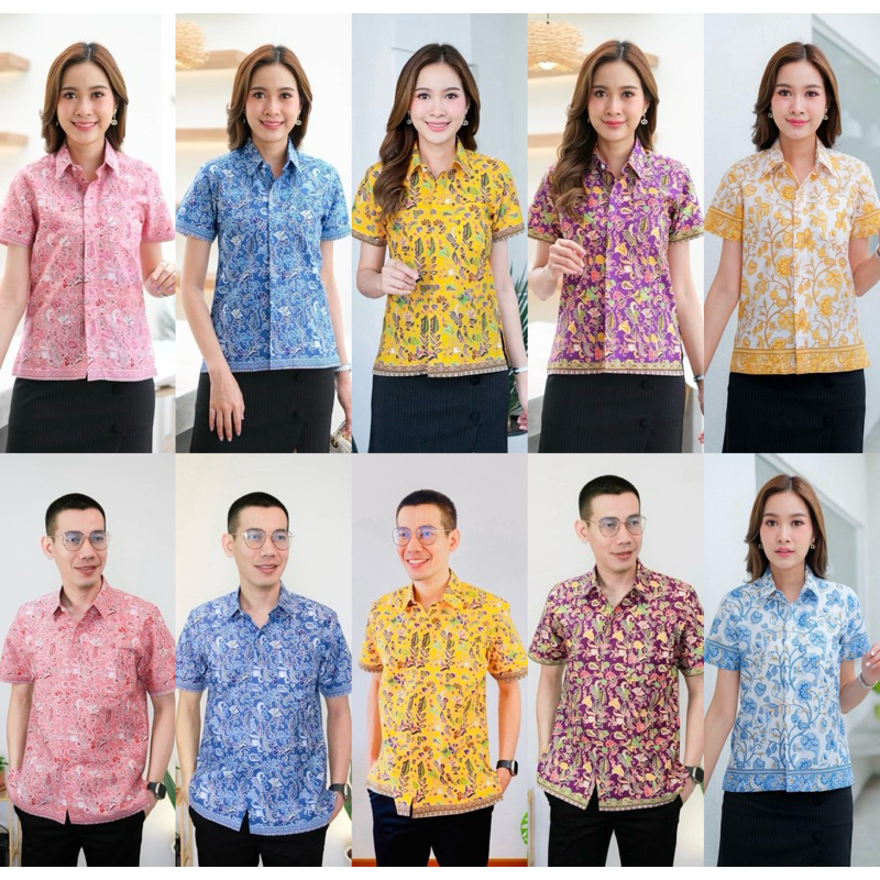 เสื้อเชิ้ตปาเต๊ะ ชาย หญิง แต่งกระเป๋าหน้า สวยงาม