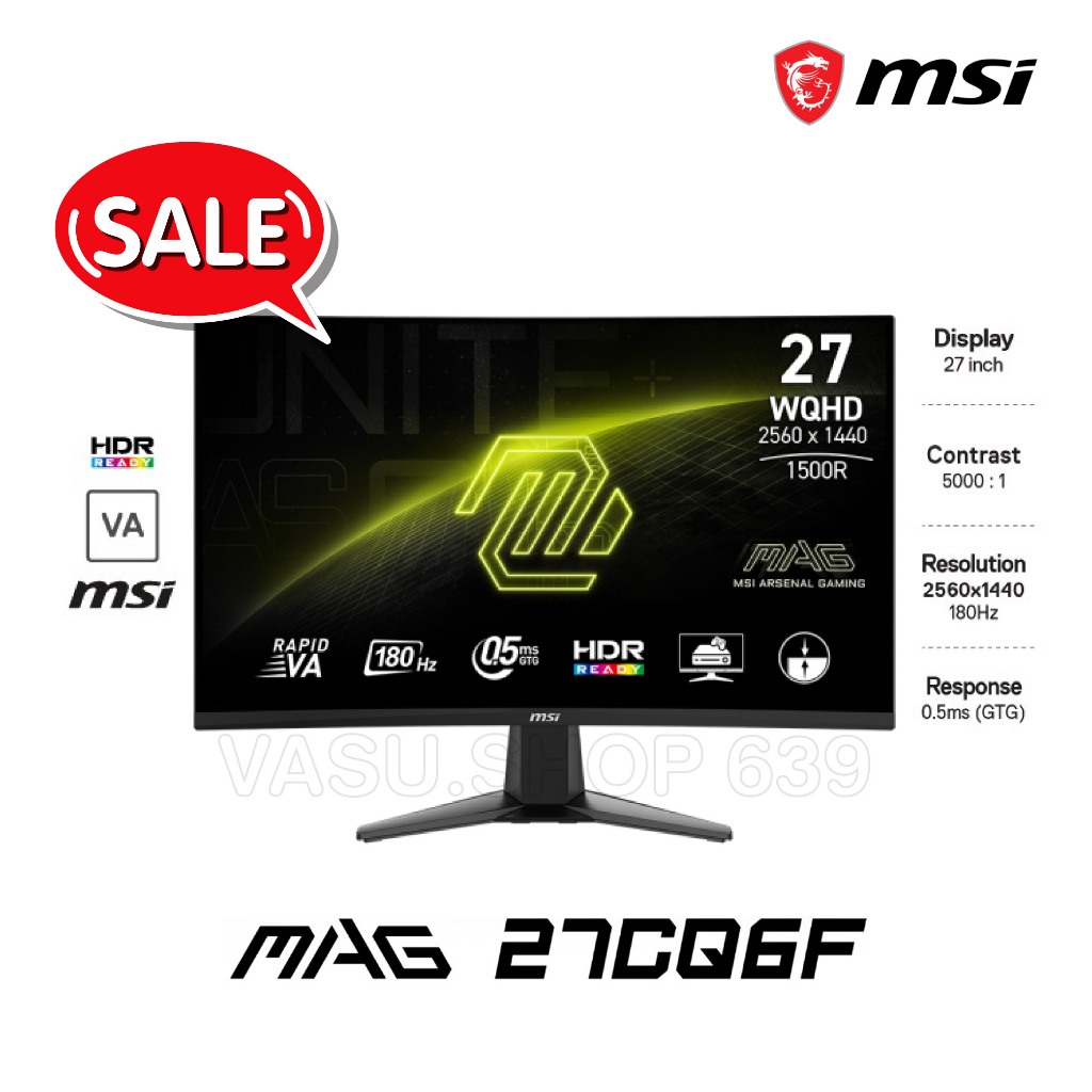 จอคอม MSI MAG 27CQ6F 27" VA 2K Curved Gaming Monitor 180Hz