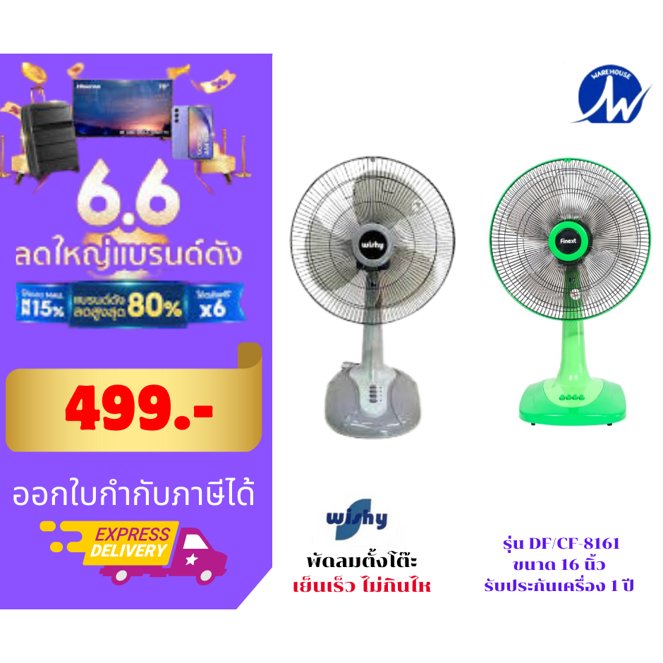 💥ลดแรง ส่งท้ายปี  เก็บคูปองลดเพิ่ม  ส่งทุกวัน 💥พัดลมขนาด 16 นิ้ว  WISHY  รุ่น DF/CF-8161  รับประกัน 