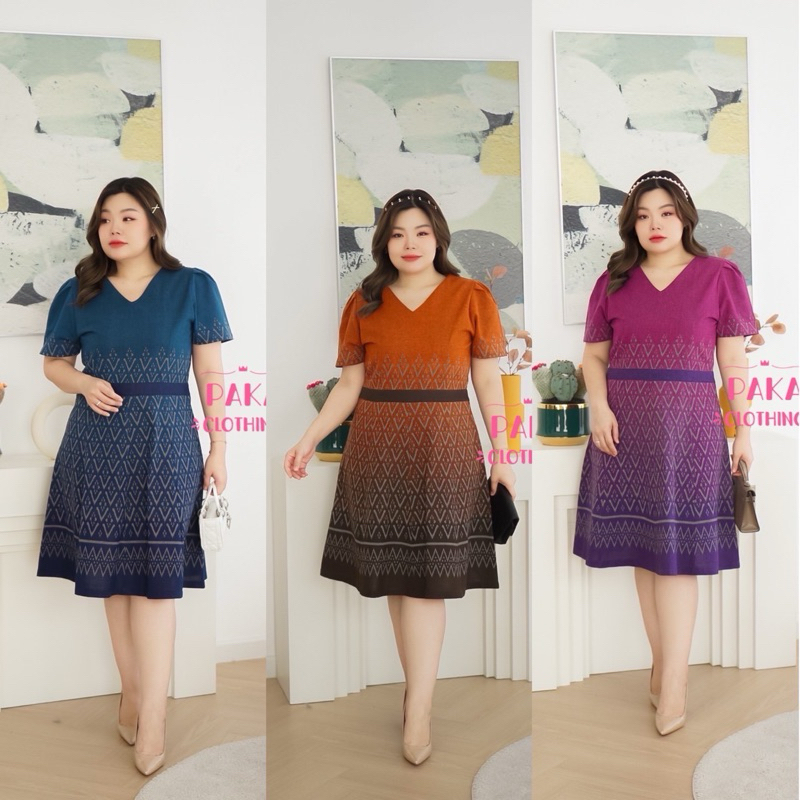 ชุดเดรสสาวอวบชุดผ้าไทยอัดกาวทั้งชุดชุดออกงานใส่ทำงาน(41)-PakaClothing